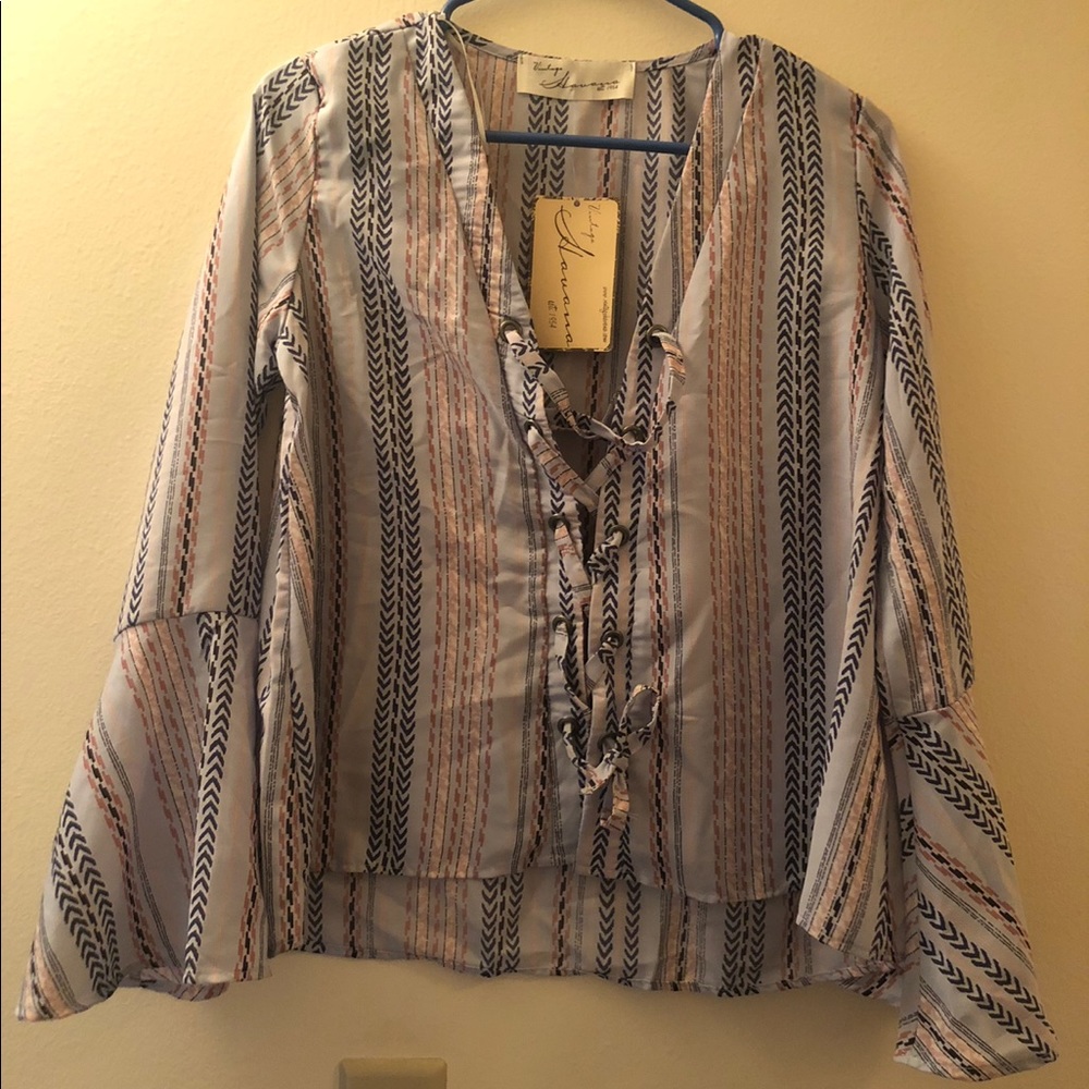 Lace up bell sleeve shirt